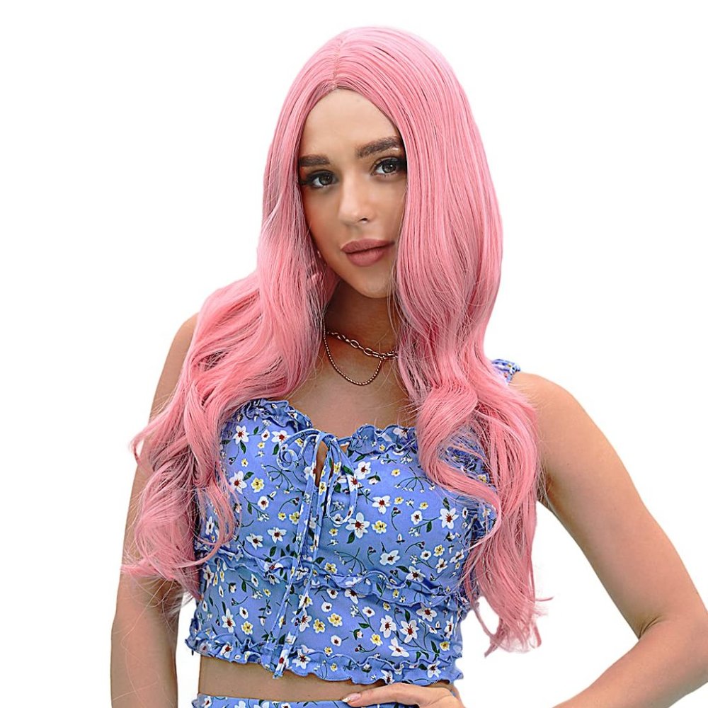Angel Grace 24” Pink Wig Long Wavy Full Wigs for W